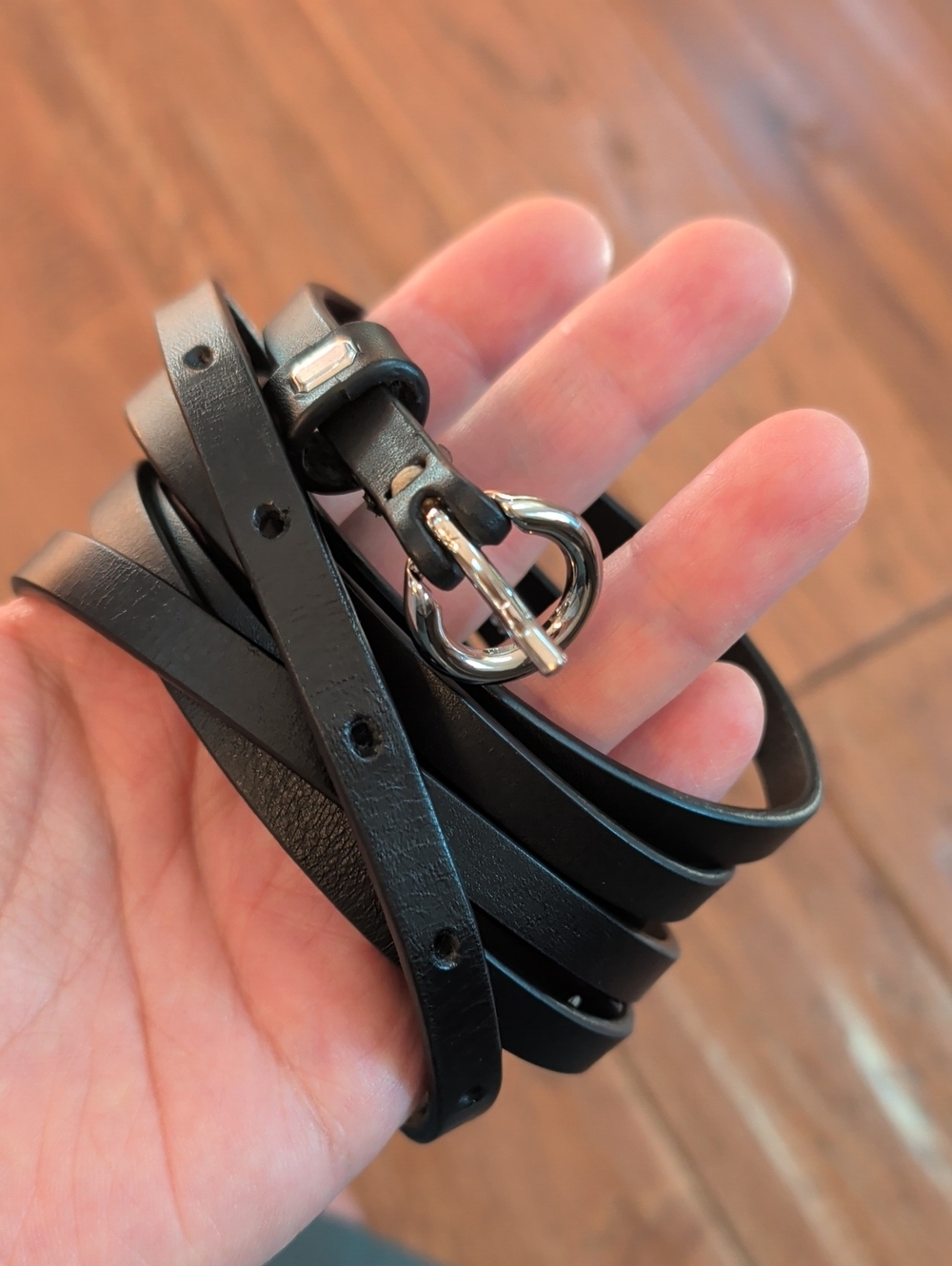 J. Jill Double Black Leather Wrap Belt with Silver Buckle